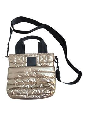Think Royln Metallic Gold Quilted Puffer Crossbody Bag Mini Tote Handbag